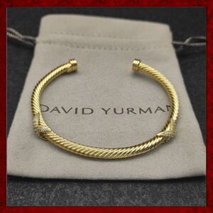 David Yurman 4mm 14K Gold Plated Full Diamond Double X Bracelet